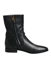 Dolce & Gabbana Black Leather Logo Mid Calf Boots Shoes -   -  Dolce & Gabbana.